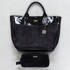 Versace Parfums Black Tote Bag And Toiletry Cosmetic Bag Set